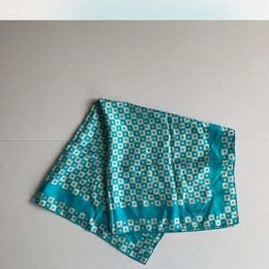 Vintage Turquoise and White Silk Checkered Scarf
